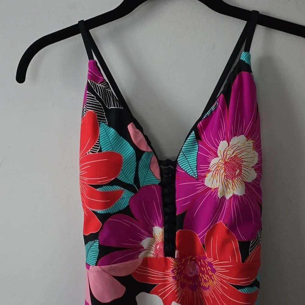La Blanca Women's One Piece Floral Swimsuit Reversible Size 10